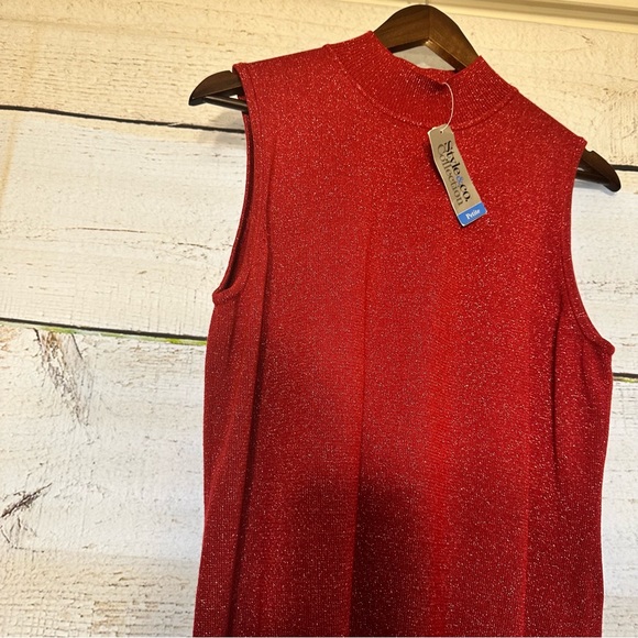 STYLE AND CO RED SHIMMERING SLEEVELESS SWEATER NWT - Picture 5 of 16